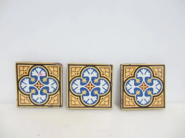 Antique Floor Tiles Ceramic Victorian Old Church Pugin "GODWIN" 6" W x3 CHIPS