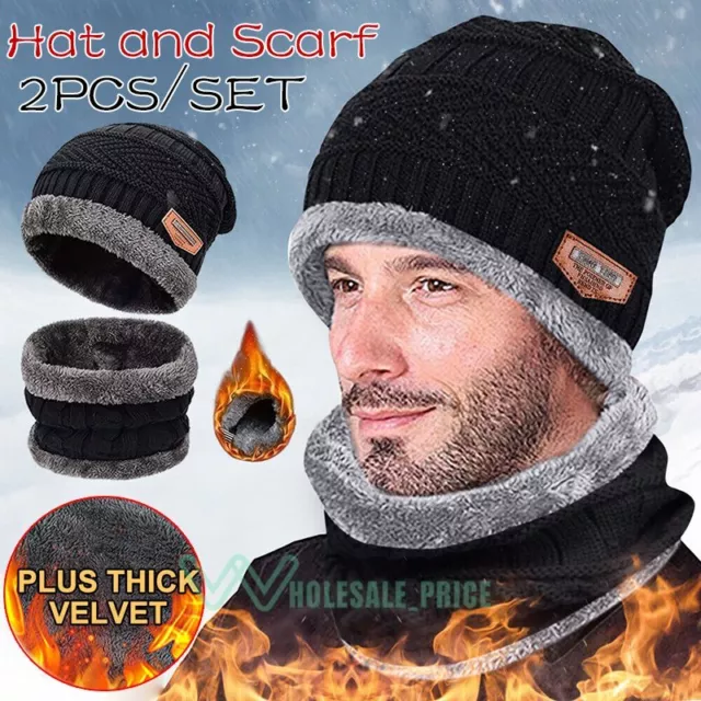 1Set Rebajas Conjuntos Gorros Sombreros Con bufanda Para Hombres De Invierno