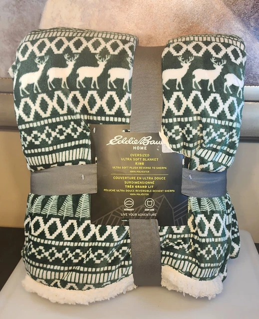 EDDIE BAUER Oversized Soft Plush Sherpa Reversible King Size Blanket 108" x 92"