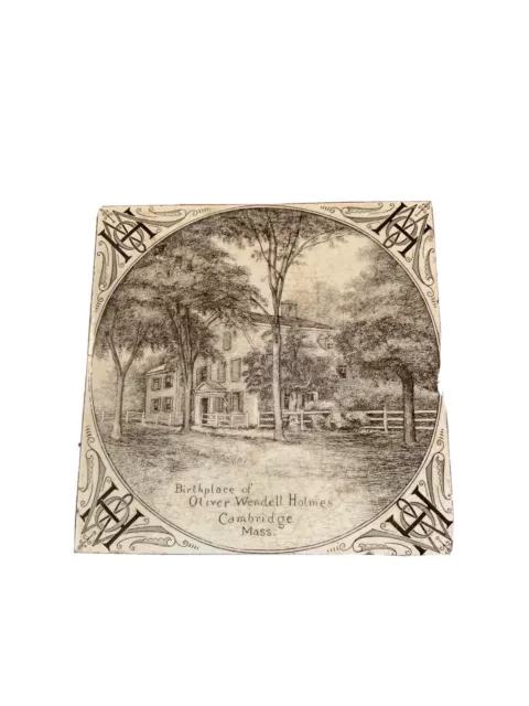 Rare-Antique Minton China Works Stoke-On-Trent Oliver Wendell Holmes 1800'S Tile