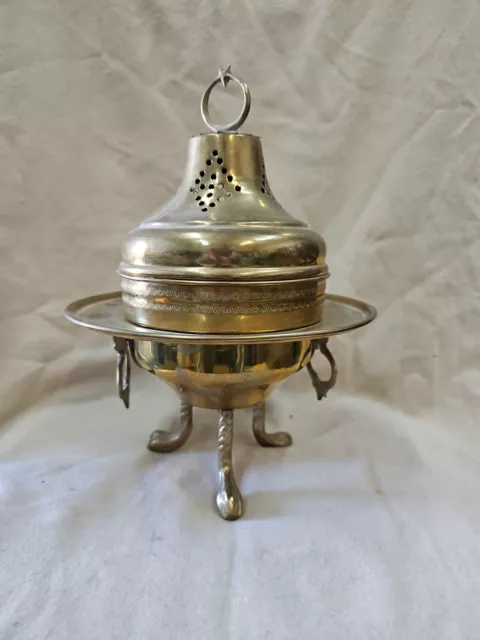 Mid East Turkish Moroccan Pierced Brass Brazier Incense Burner Cooker Vintage