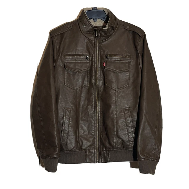 Levi Strauss Men's Vintage Faux Leather Sherpa Lined Aviator Bomber Jacket M