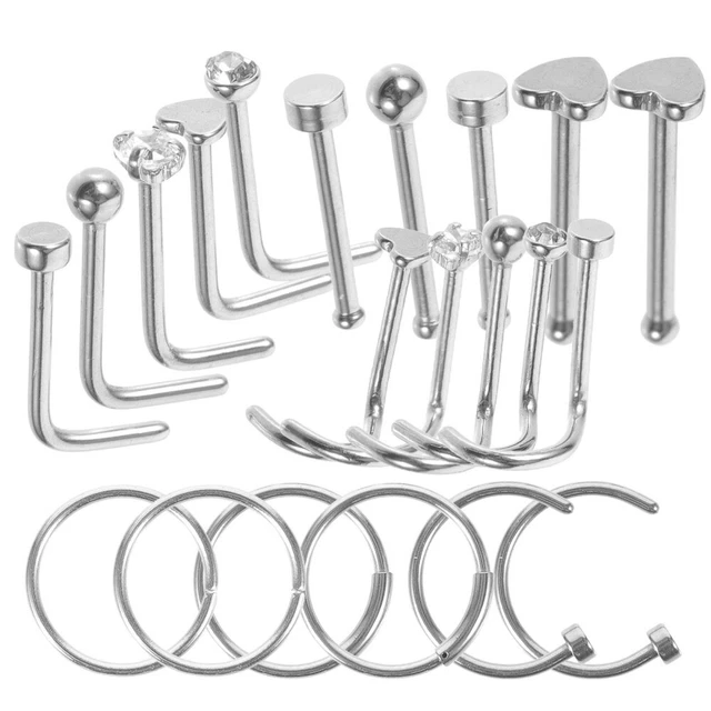 21 pcs Stainless Steel Nose Rings Nose Stud Piercing Jewelry Metal Nose Rings