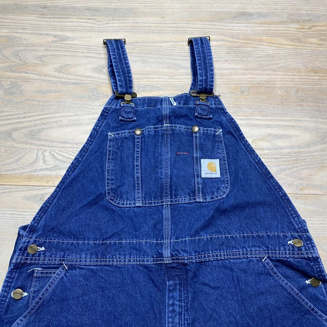 VTG 90S CARHARTT Denim Overalls Pants Mens Sz 42x30 Blue Jeans Union