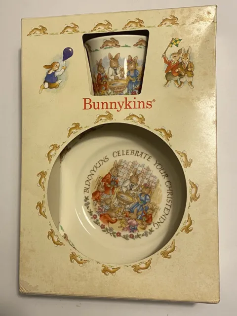 Vtg Royal Doulton BunnyKins CHRISTENING set Plate and Cup Unused!