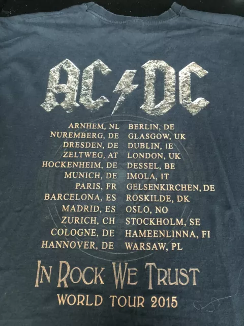 AC/DC Rock or Bust  2015 Official Tour  T-Shirt With European Tour Dates. 2