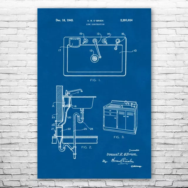 Kitchen Sink Patent Poster Print 12 SIZES Plumbing Decor Contractor Gifts