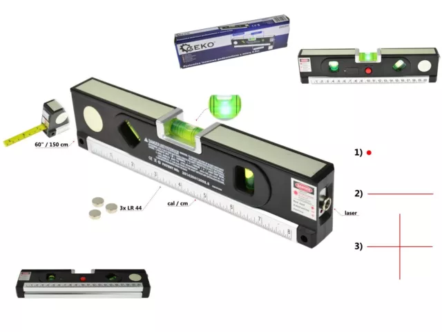 Punkt-, Horizontal- und Kreuzlaser- Laser Wasserwaage Profi Präzision  245 mm