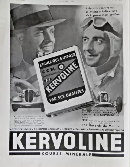 Publicité De Presse 1934 Huile Kervoline Super Lubrifiant Kervocyl