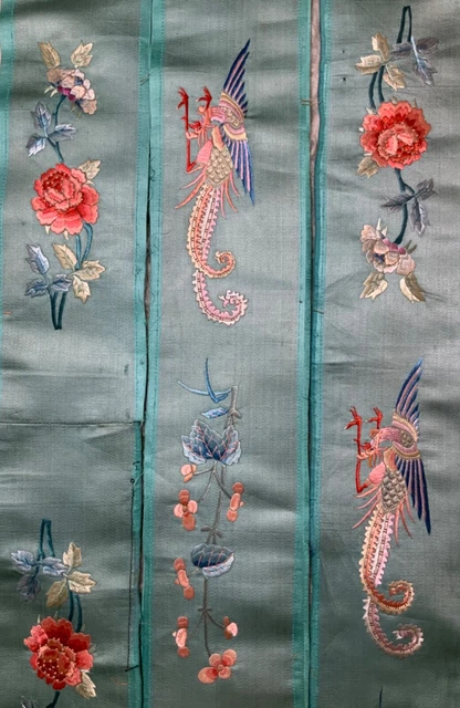 3 ANTIQUE 19th QI'ING CHINESE EMBROIDERED SILK PANELS EMBROIDERY 279 cm LONGEST
