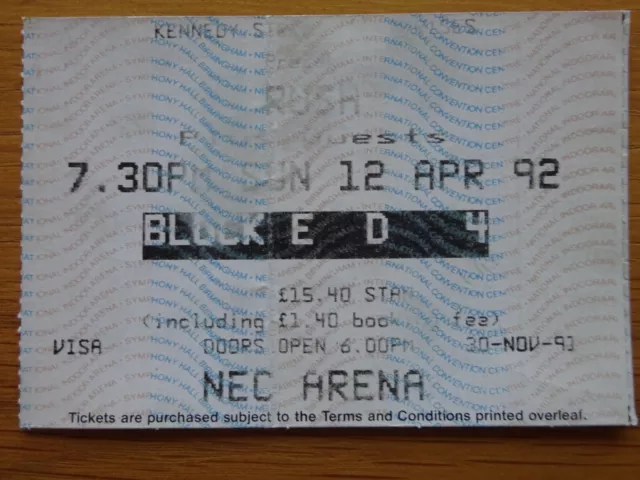 Rush Ticket Roll The Bones Tour 12 April 1992 Birmingham Nec Arena