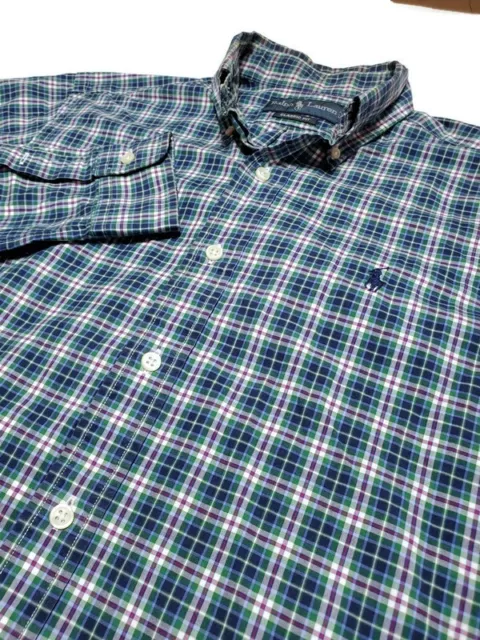 Polo Ralph Lauren Mens Shirt Classic Fit Plaid Oxford Button Up Blue Green Small