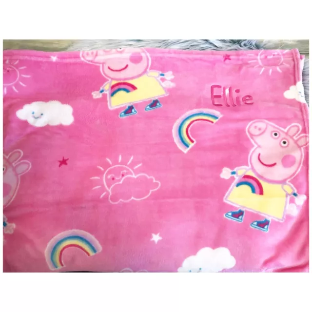 Personalised Embroidered Peppa Pig Rainbow Fleece Blanket