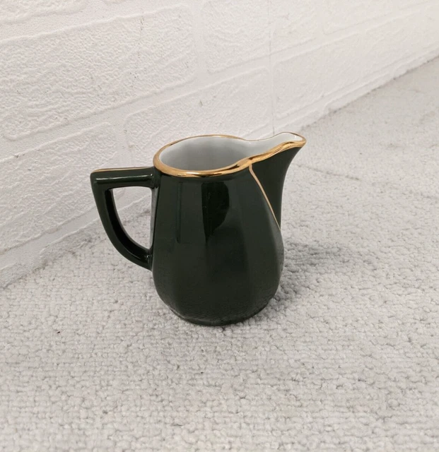 Apilco France Porcelain Milk/Creamer Jug 4" Green Gold