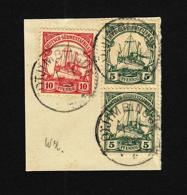 DSWA, 1906/13, Mi.Nr. 25 u. 26, auf Briefp., gestempelt Otjimbingue,