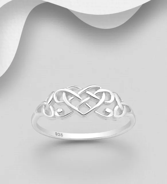 Ring Hallmarked 925 Sterling Silver Celtic Knot Dainty Design with Love Heart