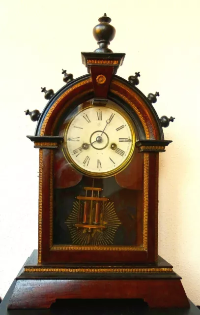 Junghans Antike seltene Pendule Schwarz-Braun Holz Tischuhr Kaminuhr um 1880