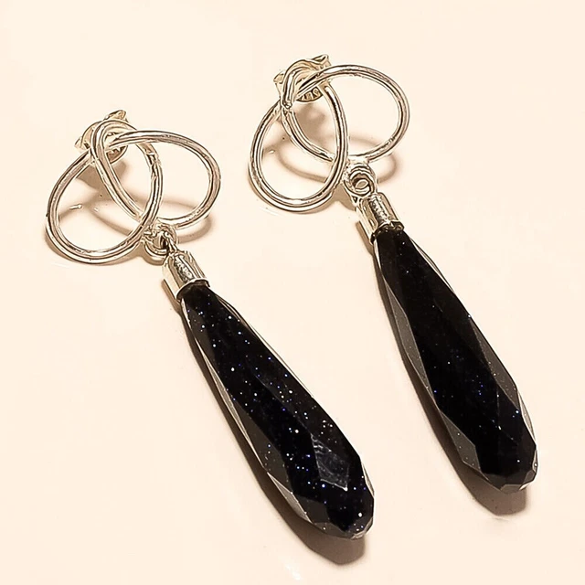Natural Brazilian Blue Sunstone Earrings 925 Sterling Silver Christmas Jewelry
