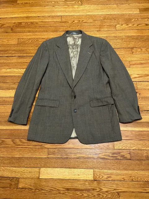 Haggar Mens Blazer Jacket Size 42L Gray Wool Herringbone 2 Button Sport Coat