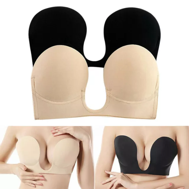 DEEP PLUNGE BACKLESS Invisible Push-Up Frontless Bra Black &Strapless Bra  Kit $30.63 - PicClick AU