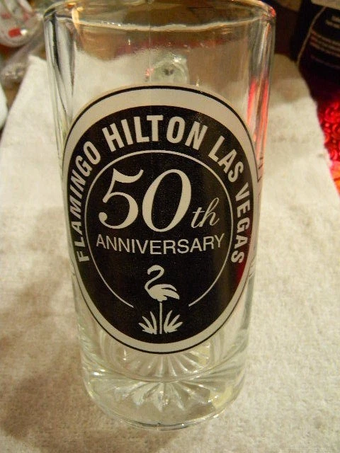 FLAMINGO HILTON LAS Vegas 50th Anniversary glass mug-No longer a Hilton