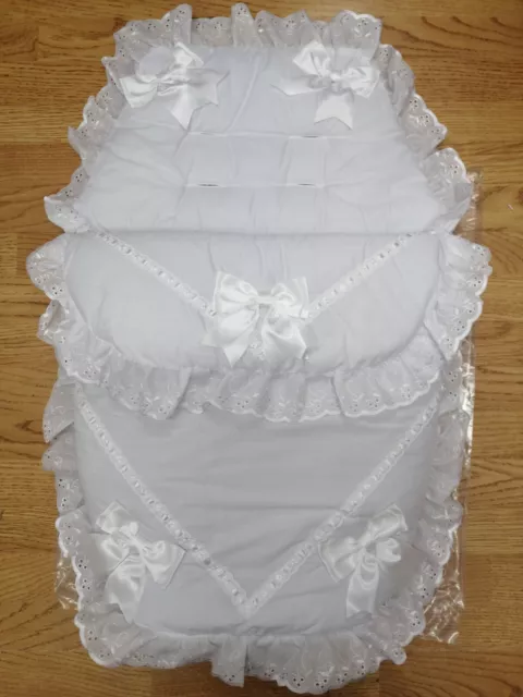 Baby girls / boys  all White Luxury Large Ribbon Foot Muff Cosy Toes Pram buggy