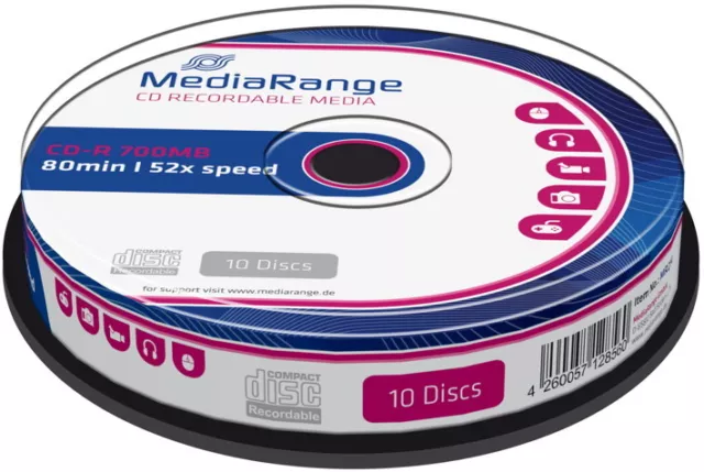 10 Mediarange Rohlinge CD-R 80Min 700MB 52x Spindel