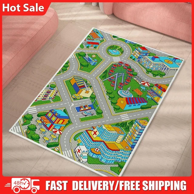 Kids Cartoon Carpet Rectangular Crawling Rug for Playroom Bedroom (60*90cm C)