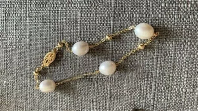 Natural south sea white Pearl bracelet 7.5-8 inch 14k Yellow Gold