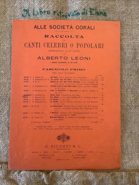 Leoni Spartito raccolta canti Celebri popolari Ricordi Scuderi Dormi pure