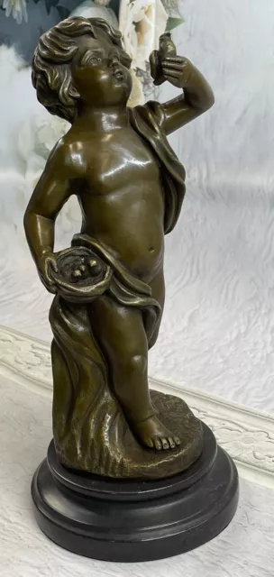 Art Deco Style Statue Sculpture Boy Art Nouveau Style Solid Bronze Signed Decor