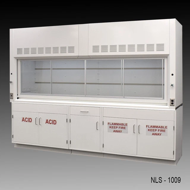 10' Laboratory Bench Fume Hood w/ ACID & Flammable Storage / Valves /  E2-781