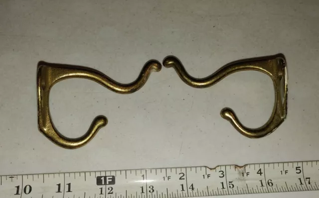 Vintage Brass Metal Double Wall Mount Hooks Lot of 2