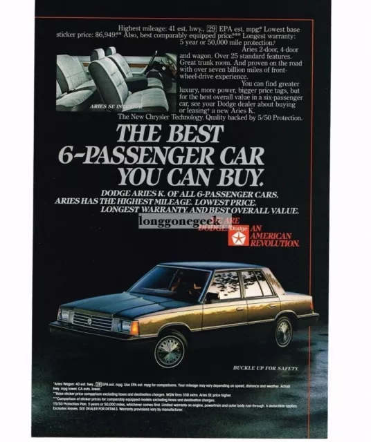 1983 Dodge Aries K 4-door Sedan Vintage Print Ad