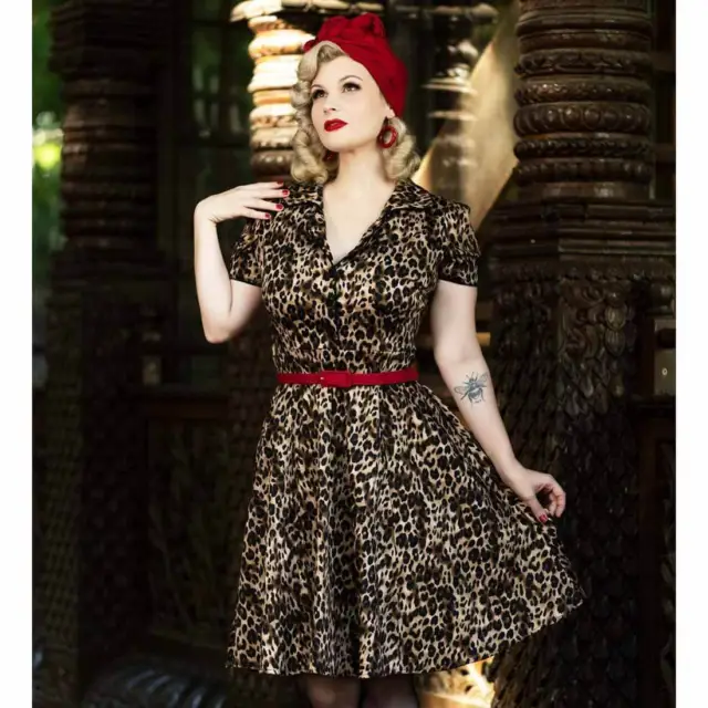 Dolly Dotty Penelope Leopard Dress Diner 50s Retro Pin Up Rockabilly Vintage
