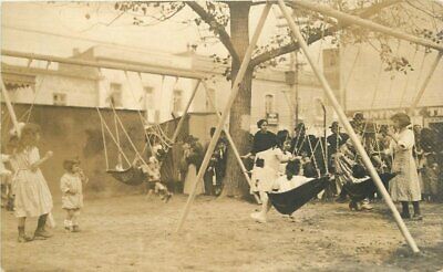 C-1910 Children's Playground Swings RPPC Photo Postcard 22-1392