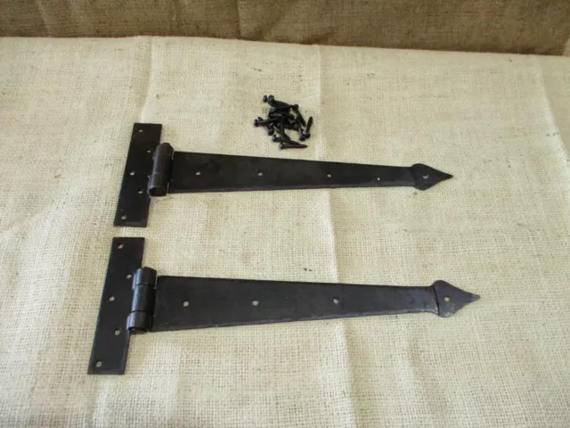 2 Primitive Hand Forged Iron Hinge Hinges Door Cabinet Iron 12" Doors Arrow End