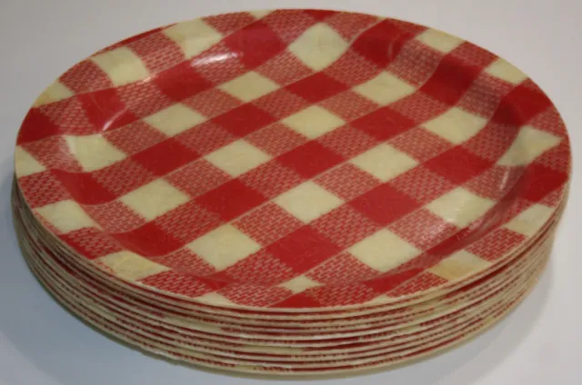 Vintage Cambro Fiberglass Plates Red Check Pic-nic Style Country Farm House EUC 3