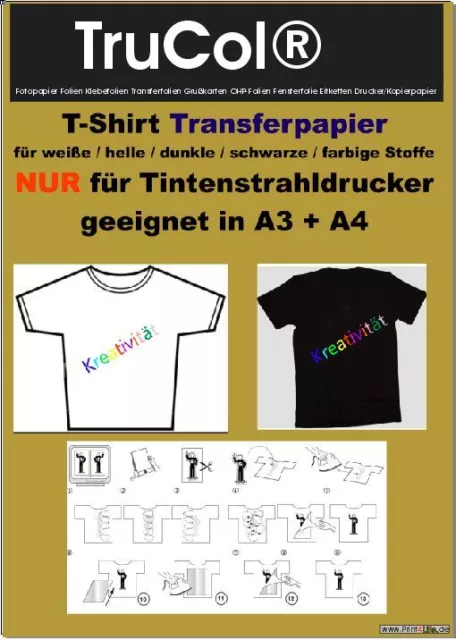 Textilfolie Transferfolie Bügelfolie helle+dunkle farbige Stoffe A3 A4 klar/weiß