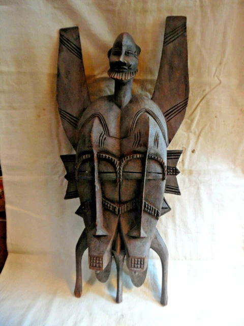 Old Senufo Kpelie African Wood Mask Double Face