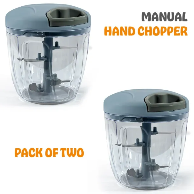 2x Manual Food Chopper Pull Cord Pulling Vegetable Slicer Hand Blender Kitchen