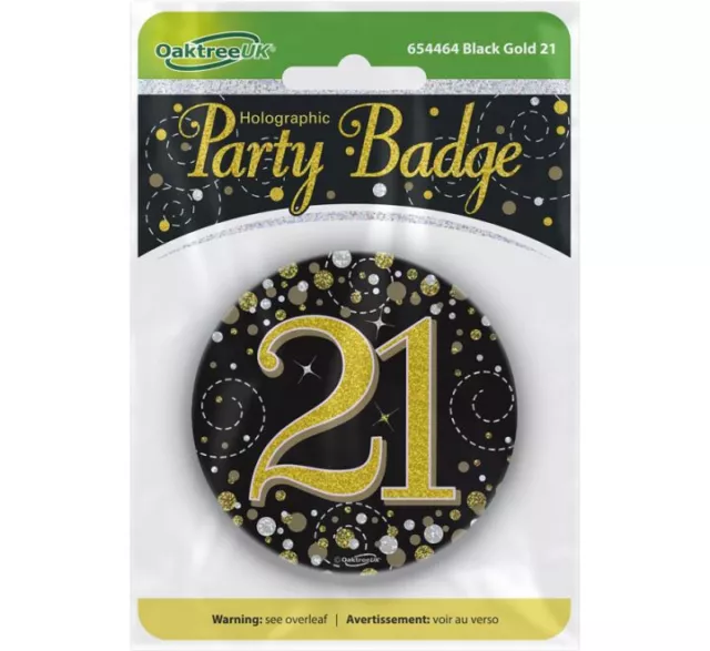 Insignia De Pin Holográfico De Cumpleaños Número 21 Negro Oro Y Plata