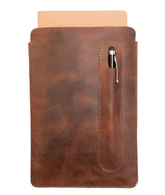 notebook book cover jacket slipcase pen Holder cow Leather pouch bag brown W207