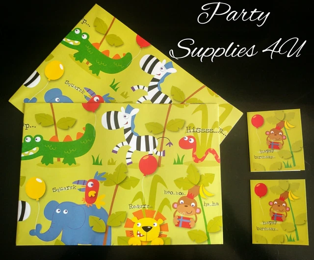 QUALITY JUNGLE WRAPPING Paper & Tag Set. Gift wrap/Birthday/Wild