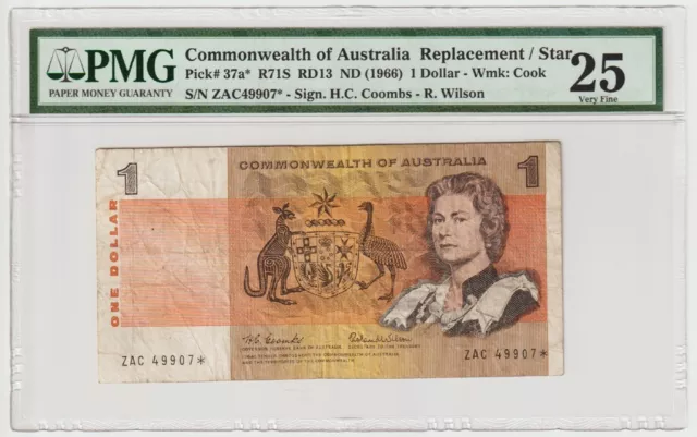 Australia 1966 Coombs Wilson $1 Star note - PMG VF 25