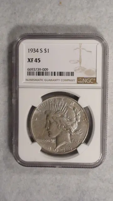 1934 S Peace Silver Dollar NGC XF45 CIRCULATED KEY DATE $1 Coin BUY IT NOW!