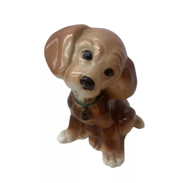 Vintage Royal Copley Puppy Ceramic Figurine Head Tilt Copper Hound Dog 6” X 4”