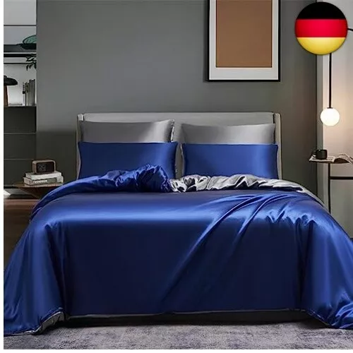 Boqingzhu Satin Bettwäsche 135x200cm 4Teilig Blau Grau Anthrazit Seide