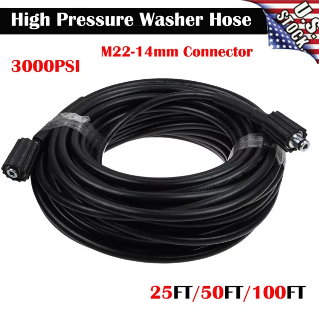 High Pressure Washer Hose 25/50/100ft 3000PSI M22 Power Washer Extension Hose