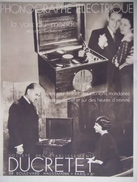 Publicité 1933 Ducretet Phonographe Électrique Brevets Thomson - Advertising